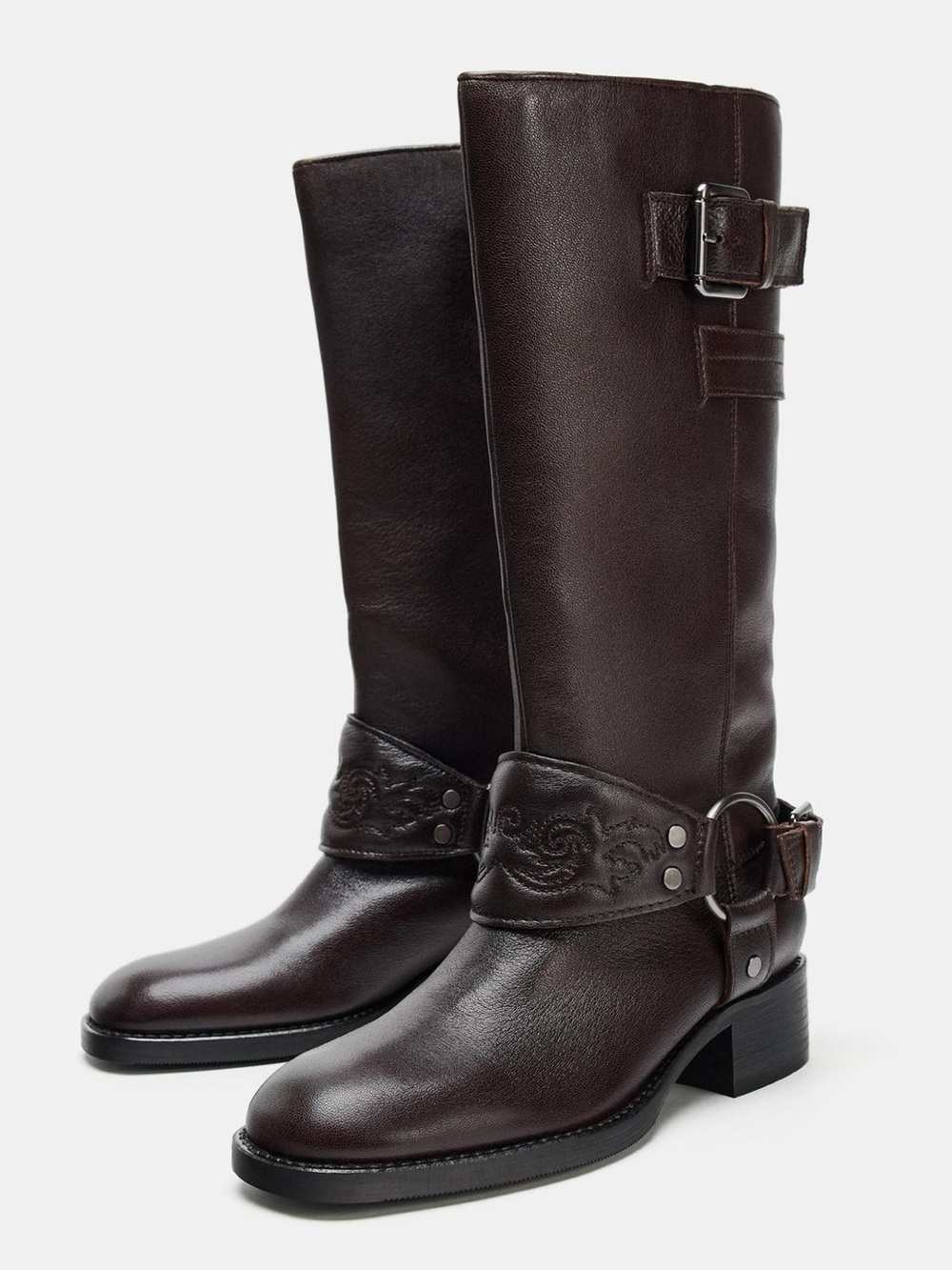 ZARA LEATHER EMBROIDERED FLAT
BOOTS